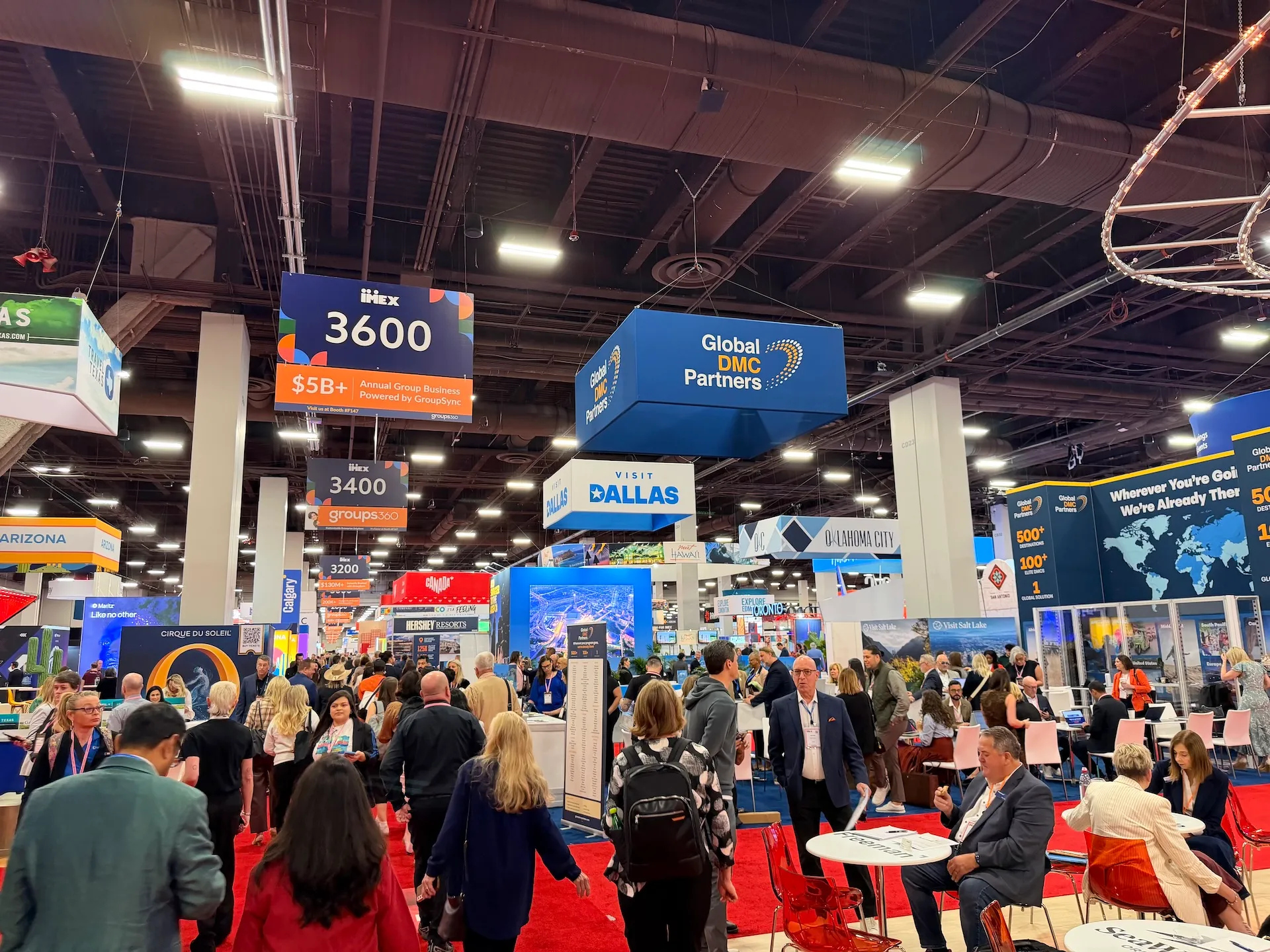The IMEX America 2026 exhibition show floor and destination pavilions inside Mandalay Bay Convention Center