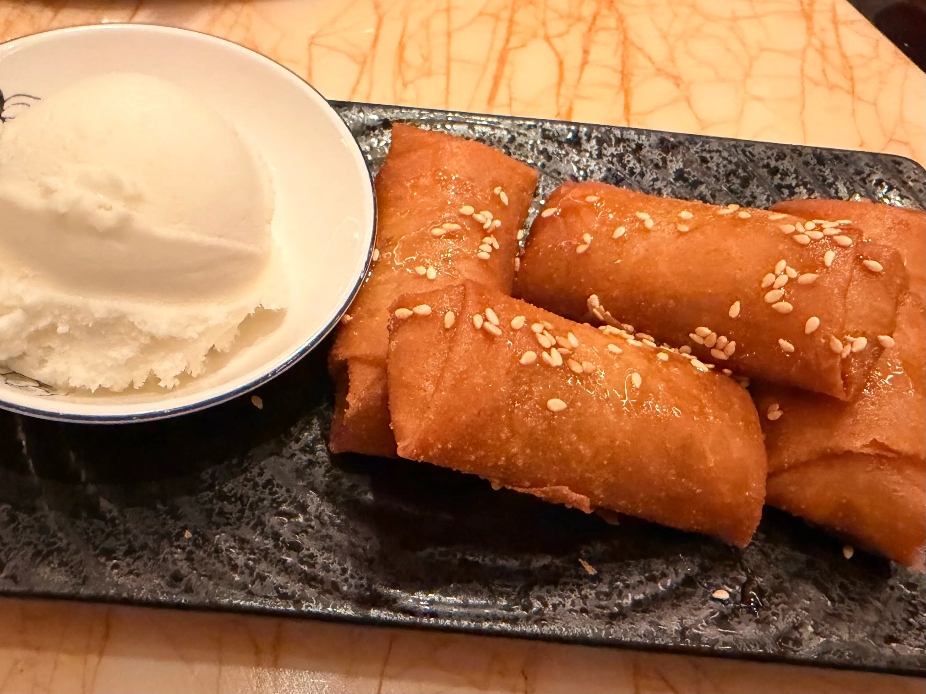 Crispy Banana Rolls with Coconut Ice Cream at Red 8 Wynn